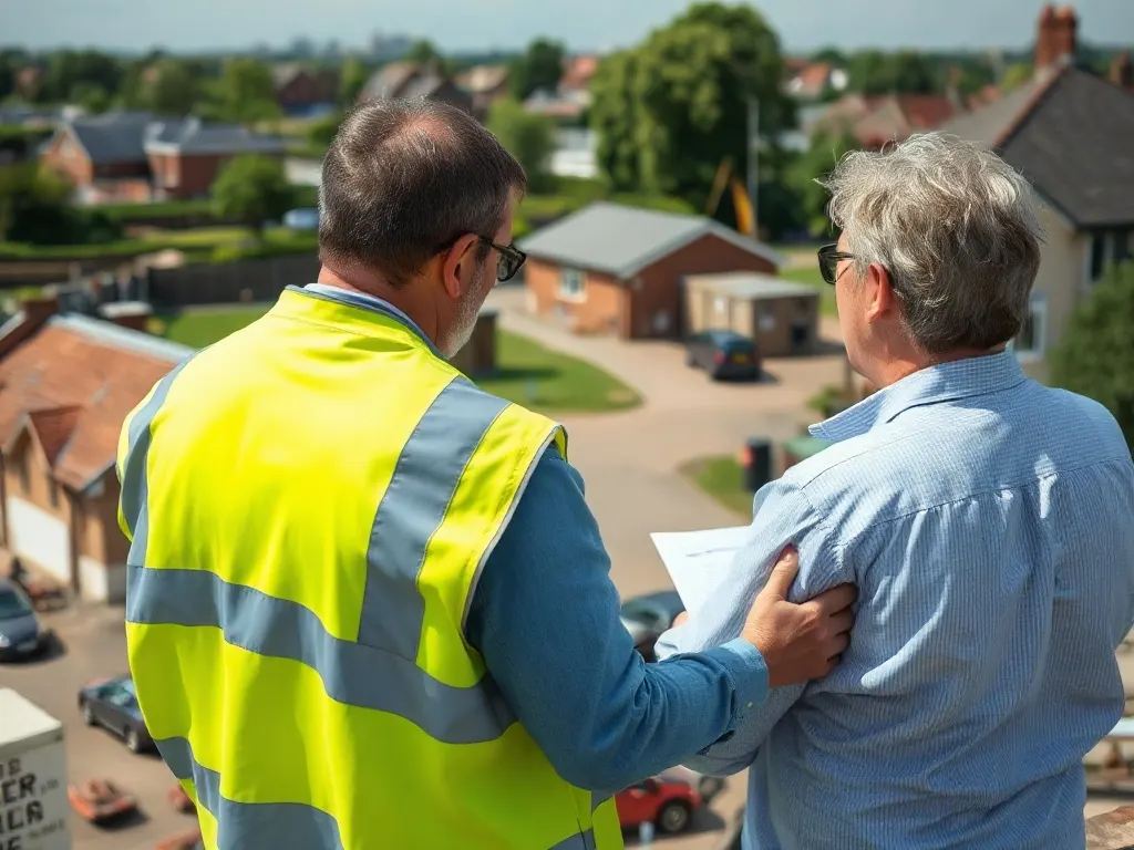 An elevated view across a site relevant to listed building survey near Gravesend